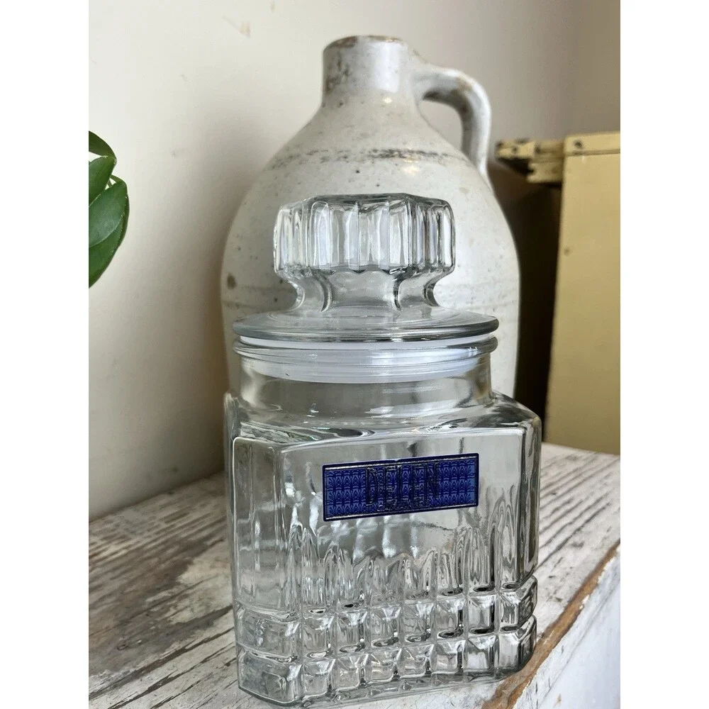 Vintage Delen Apothecary Clear Jar Cookie Candy Canister Tight Seal Retro Home